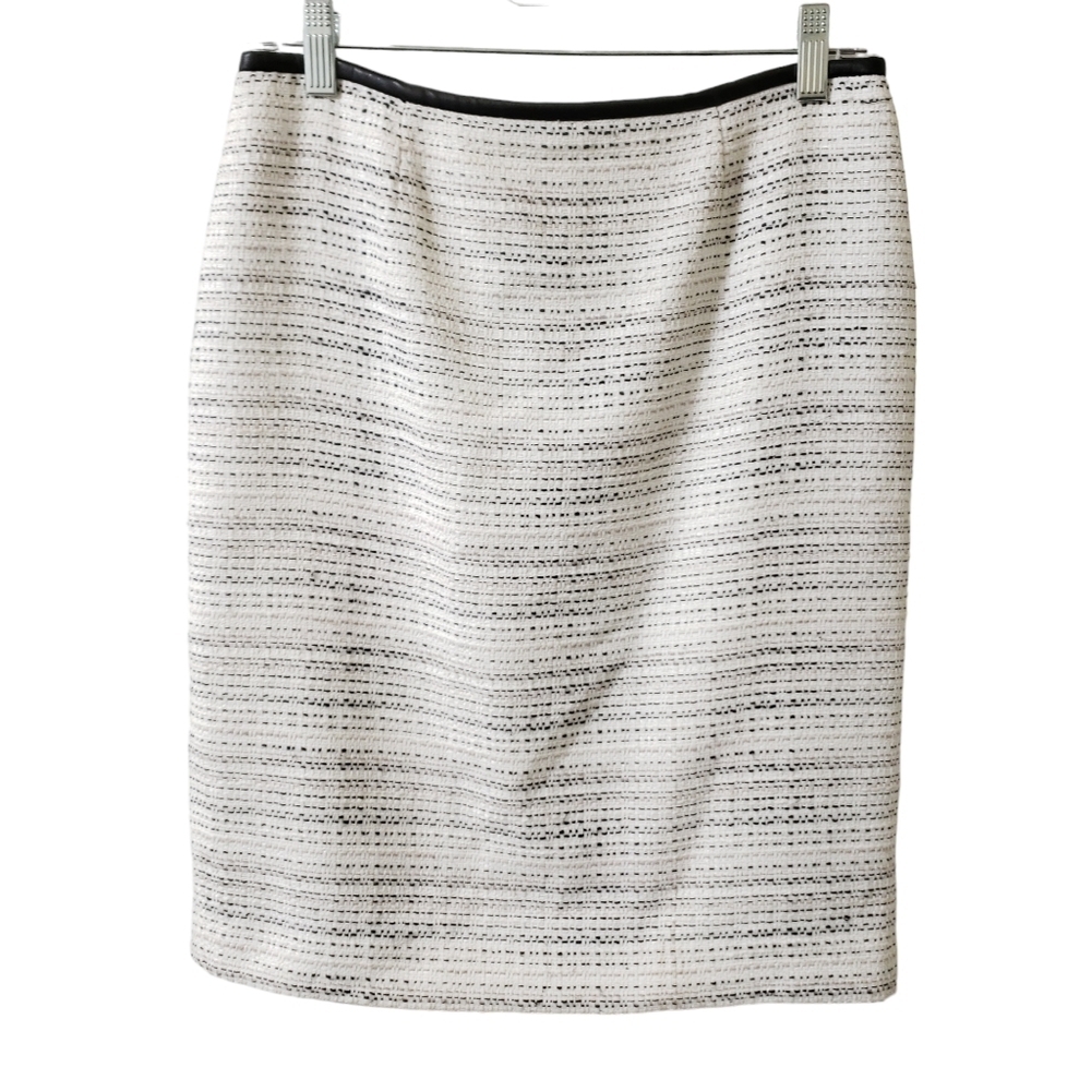 Calvin Klein Womens Tweed Skirt‎ Textured Marled Faux Leather Trim Size 2